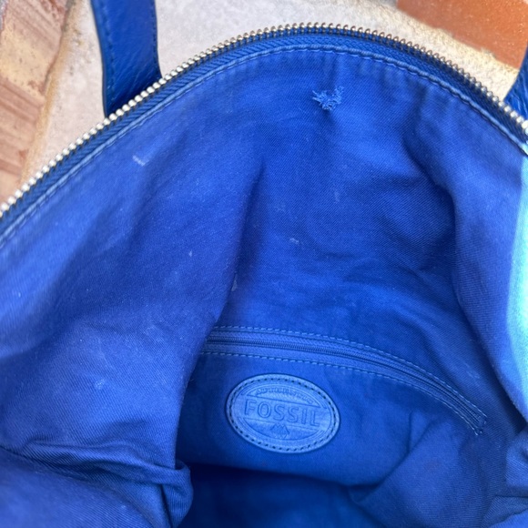 Fossil💙Riley Leather Large Fold Over Crossbody Satchel/Tote Bag w/Bow Scarf - Picture 13 of 15